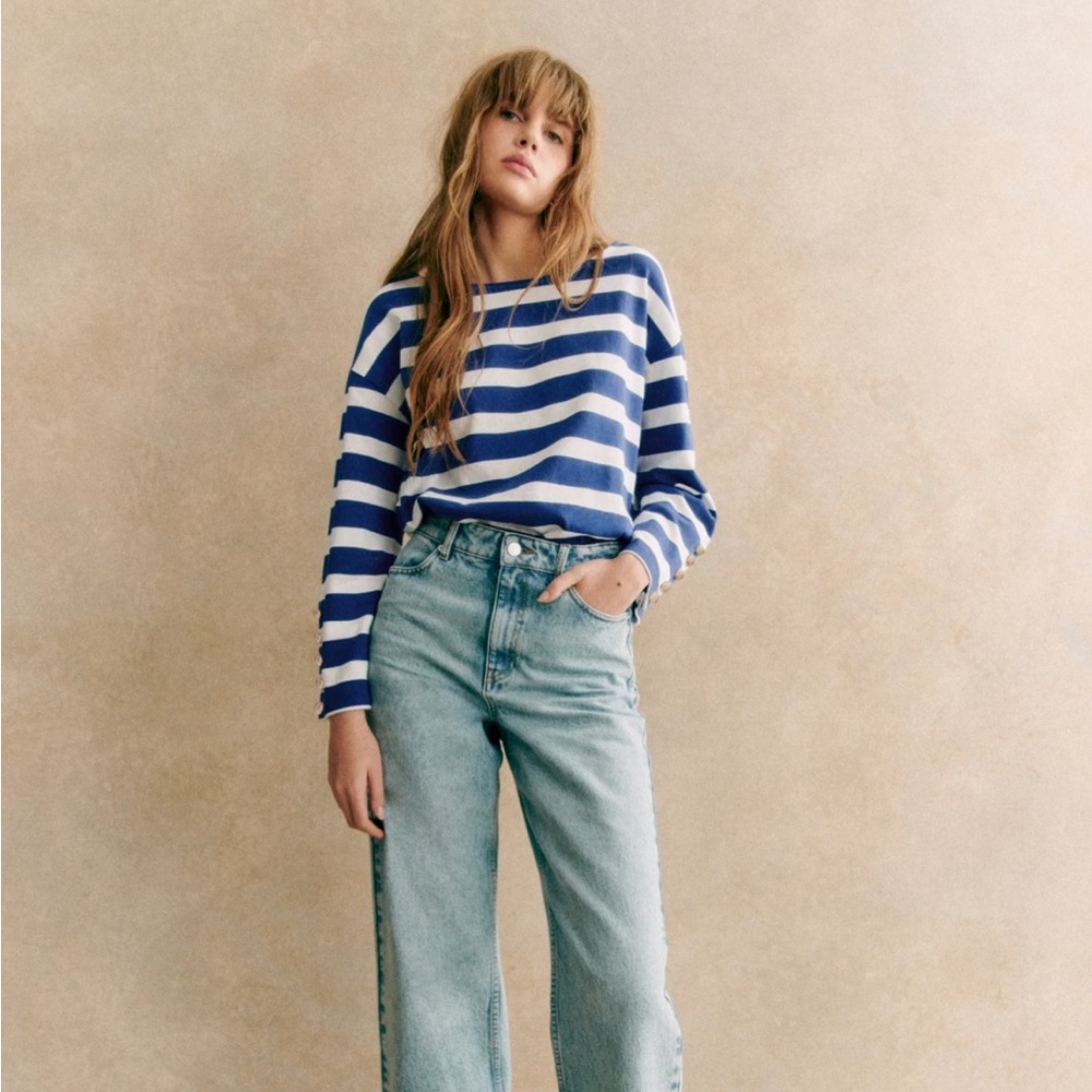Sezane Sue Marinière Maxi White Stripes / Blue - Size M, Good Used Condition